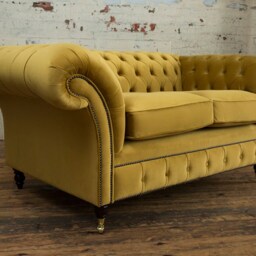 British Handmade 2 Seater Mustard Velvet Fabric Chesterfield Sofa - thumbnail 2