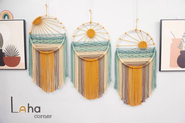 Rustic Macrame Sunset Wall Art Boho Nursery Decor, Sun Dreamcatcher , Beach Macrame, Housewarming Gift - image 1