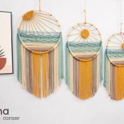 Rustic Macrame Sunset Wall Art Boho Nursery Decor, Sun Dreamcatcher , Beach Macrame, Housewarming Gift - thumbnail 2