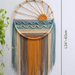 Rustic Macrame Sunset Wall Art Boho Nursery Decor, Sun Dreamcatcher , Beach Macrame, Housewarming Gift - thumbnail 2