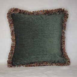 Large Custom Green Gold Chenille Fringe Pillow For Sofa Or Chair Handmade in Usa - thumbnail 3