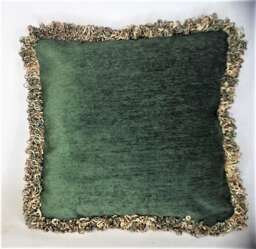 Large Custom Green Gold Chenille Fringe Pillow For Sofa Or Chair Handmade in Usa - thumbnail 1