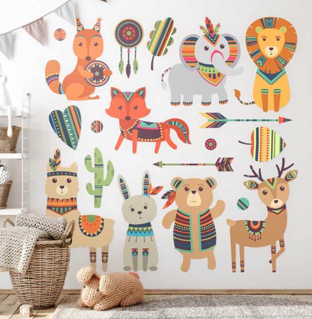 Boho Animals Wall Stickers For Baby Room, Brown Children's Room Decor, Animals Decal Kids Self Adhesive - image 1