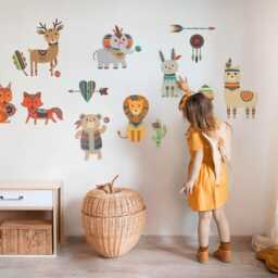 Boho Animals Wall Stickers For Baby Room, Brown Children's Room Decor, Animals Decal Kids Self Adhesive - thumbnail 2