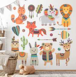 Boho Animals Wall Stickers For Baby Room, Brown Children's Room Decor, Animals Decal Kids Self Adhesive - thumbnail 1
