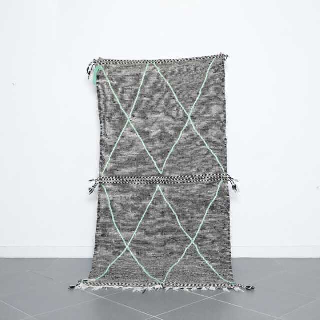 Black Moroccan Rug Green Diamond Berber Carpet, Handmade Wool - image 1