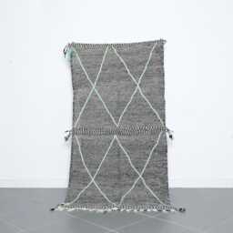 Black Moroccan Rug Green Diamond Berber Carpet, Handmade Wool - thumbnail 1