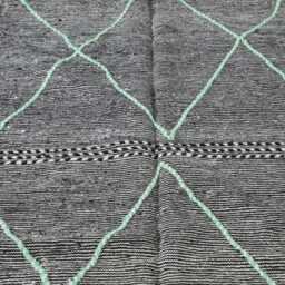 Black Moroccan Rug Green Diamond Berber Carpet, Handmade Wool - thumbnail 3