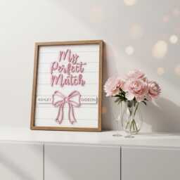 Custom Name Sign With Pink Bow My Perfect Match Wood Wall Decor Personalized Anniversary Gift For Wife Girlfriend Newlywed Home - thumbnail 1