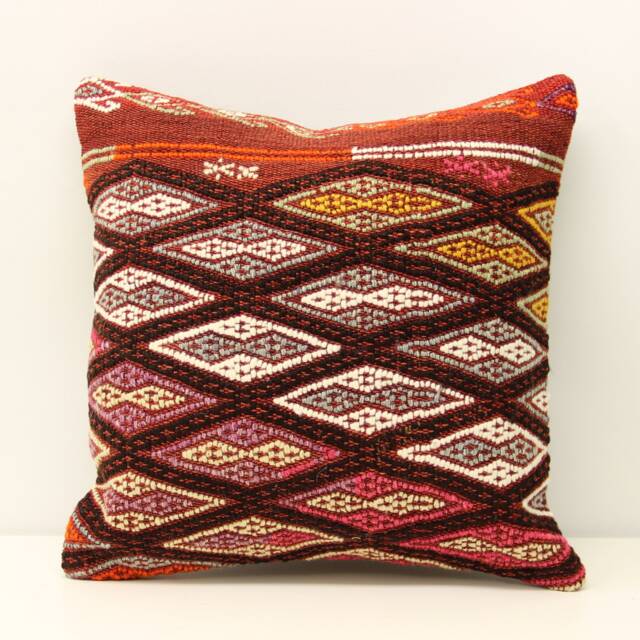 Handmade Kilim Pillow Cover 16x16, Boho Home Decor - image 1