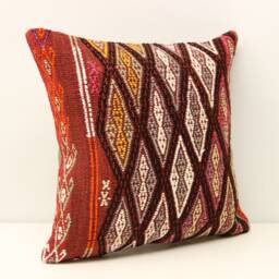 Handmade Kilim Pillow Cover 16x16, Boho Home Decor - thumbnail 3
