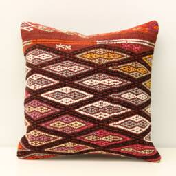 Handmade Kilim Pillow Cover 16x16, Boho Home Decor - thumbnail 1