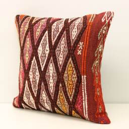 Handmade Kilim Pillow Cover 16x16, Boho Home Decor - thumbnail 2