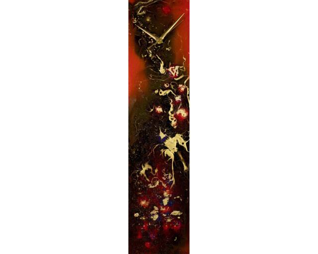 Modern Wall Decor Unique Red Clock For Bedroom, Luxury Glass Art Abstract Painting, Contemporary Home - image 1
