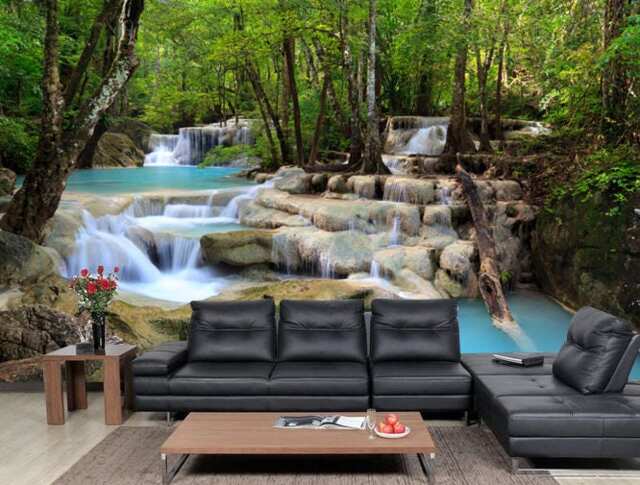 Tropical Waterfall Wall Mural Waterfall in Forest Removable Wallpaper Deep Self-Adhesive Large Wallpaper Beautiful Forest - image 1