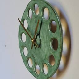 Hand Made Round Circular Green Turquoise Verdi Gris Glazed Ceramic Minimalist Wall Clock 25 cm 10 - thumbnail 2