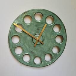 Hand Made Round Circular Green Turquoise Verdi Gris Glazed Ceramic Minimalist Wall Clock 25 cm 10 - thumbnail 3