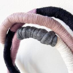 Boho Fiber Knot Wall Art For Living Room, Small Vertical Hanging, Fringed Purple Wrapped Rope Mural Decor - thumbnail 4