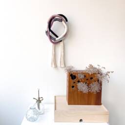 Boho Fiber Knot Wall Art For Living Room, Small Vertical Hanging, Fringed Purple Wrapped Rope Mural Decor - thumbnail 2