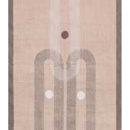 Handmade Block Print Cotton Rug Modern Beige Geometric Dhurrie - thumbnail 2