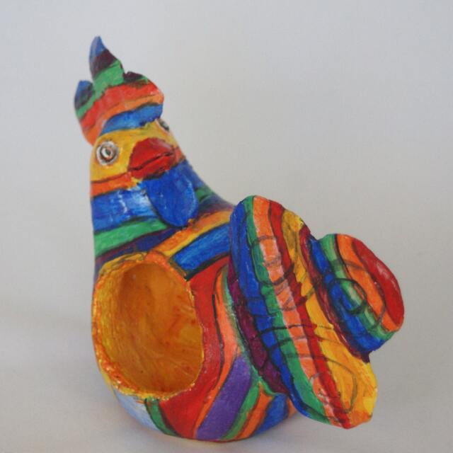 Handmade Clay Chick Figurine, Rainbow Cartoon Decor - image 1