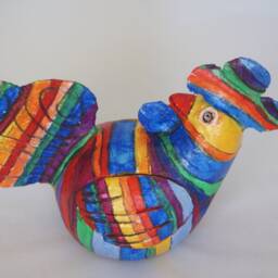 Handmade Clay Chick Figurine, Rainbow Cartoon Decor - thumbnail 4