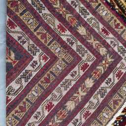 3x4 Red, Beige Vintage Wool Rug - Handmade High Pile Oriental Area Geometric Design Accent For Living Room, Home Office Or Gift - thumbnail 4