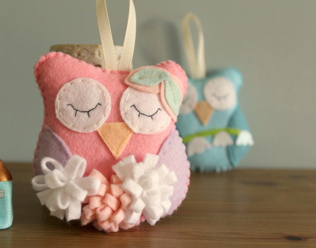 November Birth Month Felt Owl Ornament Chrysanthemum Winter Flower - image 1