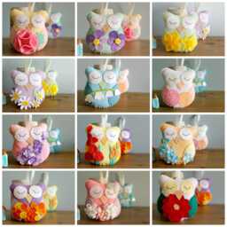November Birth Month Felt Owl Ornament Chrysanthemum Winter Flower - thumbnail 2