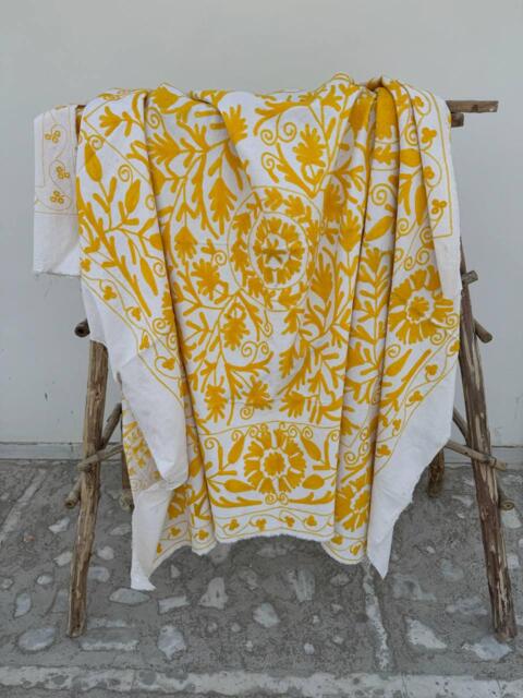 Canvas Cotton Suzani Quilt Traditional Floral Bedspread, Cozy Interior Throw - image 1
