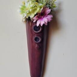 Hand Made Purple Ceramic & Glass Pottery Wall Hanging Vase Planter Indoor Outdoor - thumbnail 3