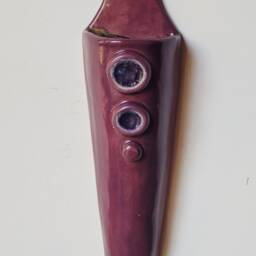 Hand Made Purple Ceramic & Glass Pottery Wall Hanging Vase Planter Indoor Outdoor - thumbnail 2