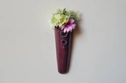 Hand Made Purple Ceramic & Glass Pottery Wall Hanging Vase Planter Indoor Outdoor - thumbnail 1