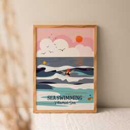 Sea Swimming Art Print Wild Swimmer Coastal Wall Decor - thumbnail 1