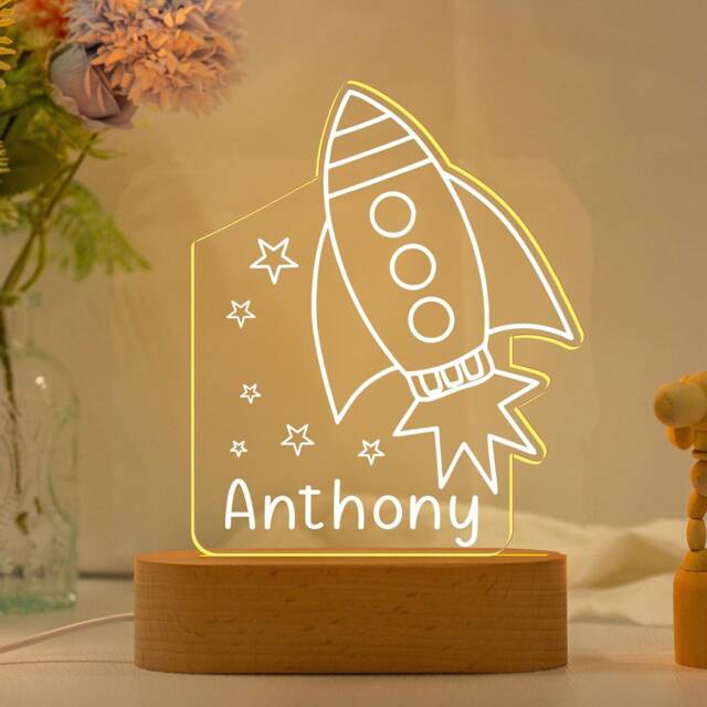 Custom Baby Night Light, Personalized Rocket Nightlight With Name, Child Bedroom, Newborn Gift, Mom Gifts, Nursery Decor, Cute Light - image 1
