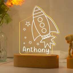 Custom Baby Night Light, Personalized Rocket Nightlight With Name, Child Bedroom, Newborn Gift, Mom Gifts, Nursery Decor, Cute Light - thumbnail 3