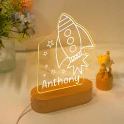 Custom Baby Night Light, Personalized Rocket Nightlight With Name, Child Bedroom, Newborn Gift, Mom Gifts, Nursery Decor, Cute Light - thumbnail 2