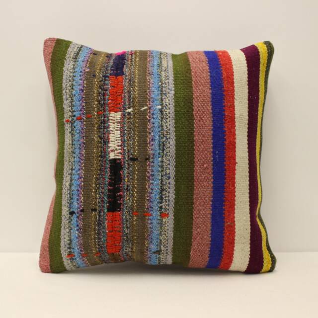 Handmade Turkish Kilim Pillow Cover, Bohemian Wool Throw - 18x18 - image 1