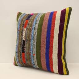 Handmade Turkish Kilim Pillow Cover, Bohemian Wool Throw - 18x18 - thumbnail 3