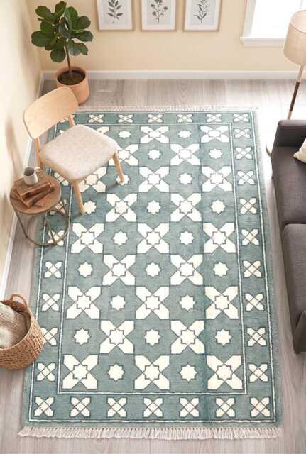 Handwoven Wool Oushak Rug, Green & Peach Floral, 9x12 Area Rug - image 1