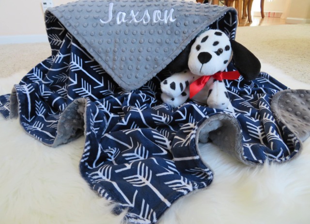 Personalized Navy Blue Minky Baby Blanket, Archer Arrow Print - image 1