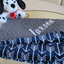 Personalized Navy Blue Minky Baby Blanket, Archer Arrow Print - thumbnail 2
