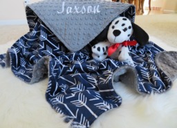 Personalized Navy Blue Minky Baby Blanket, Archer Arrow Print - thumbnail 1
