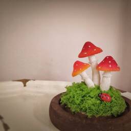 Crochet Mushroom Lamp Handmade Floral Night Light - thumbnail 2