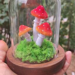 Crochet Mushroom Lamp Handmade Floral Night Light - thumbnail 4