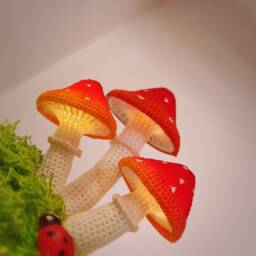 Crochet Mushroom Lamp Handmade Floral Night Light - thumbnail 3
