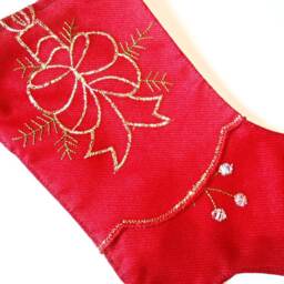 Christmas Stocking Red Fabric Boots Wall Decor Embroidery Decoration Santa Claus Shoe Satin Silver Gold Holiday Rustic Home Gift Booties - thumbnail 2