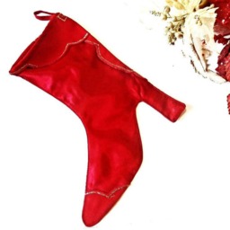Christmas Stocking Red Fabric Boots Wall Decor Embroidery Decoration Santa Claus Shoe Satin Silver Gold Holiday Rustic Home Gift Booties - thumbnail 4