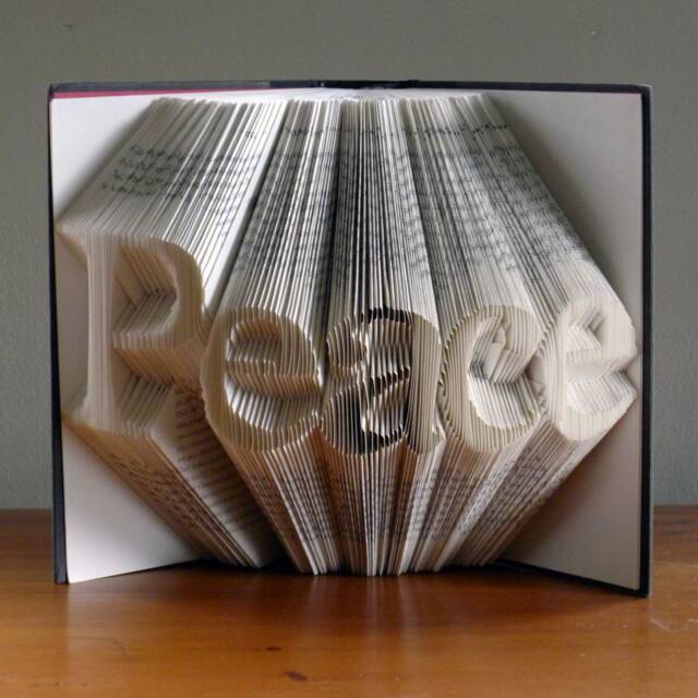 Folded Book Art - Peace Sculpture Unique Gift Decoration Lover Sign - image 1