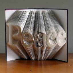 Folded Book Art - Peace Sculpture Unique Gift Decoration Lover Sign - thumbnail 1